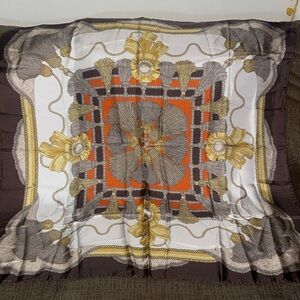 Pinto Italian Silk Scarf - Brown Tassel Print